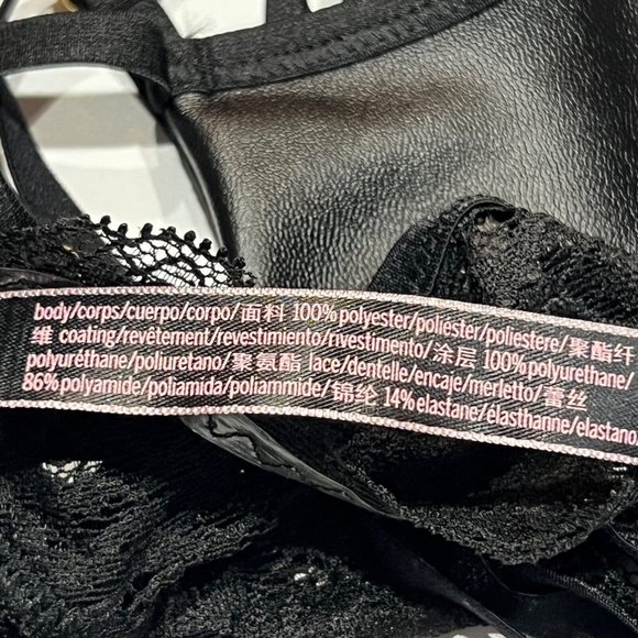 NWT VICTORIA'S SECRET Brazilian Slip Pantie Sz XL Black Lace Faux Leather - Picture 3 of 4